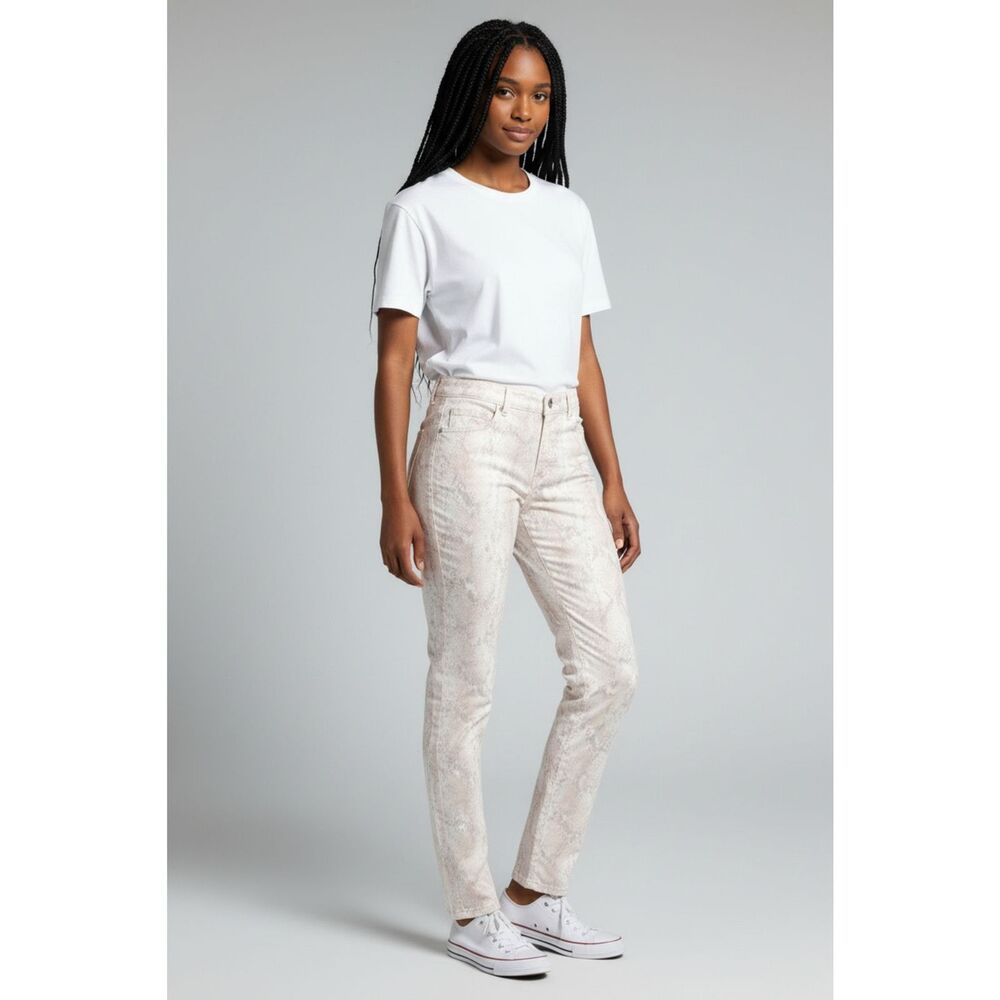 White House Black Market WHBM 6L Slim Leg Pants Beige Snake Print Animal Womens